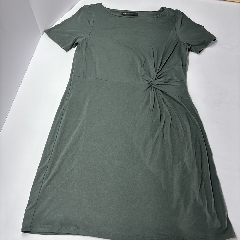 White House Black Market Dress Womens Lg olive green  Twist Front Lining Sleeves